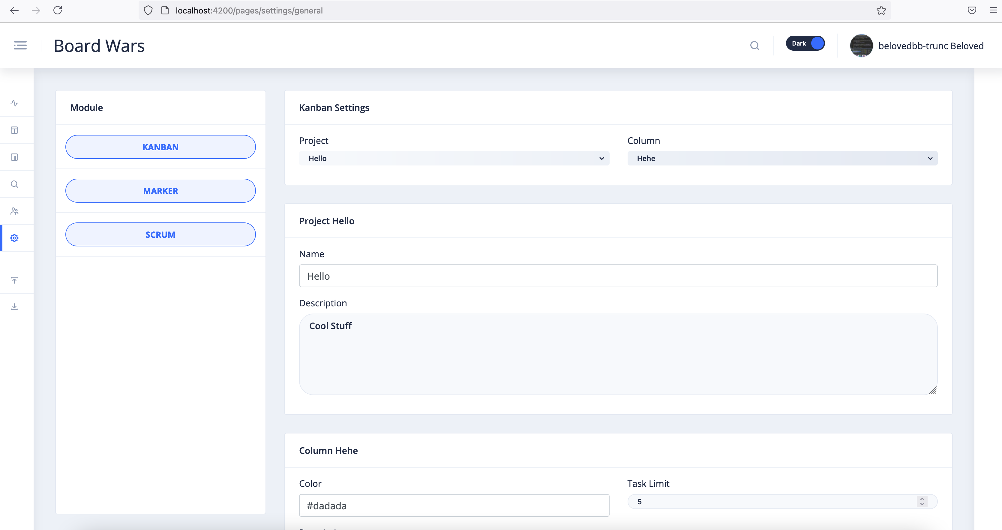 Board-Wars Kanban Settings